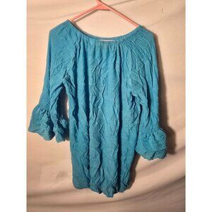 Jaclyn Smith‎ Womens Teal Aqua Blue Romantic Shirt Blouse Top Size 1X Plus